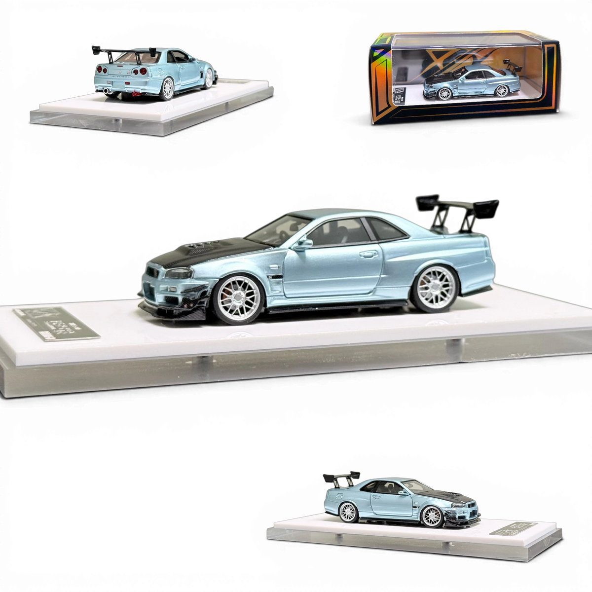 404ERROR Nissan Skyline R34 Modified - A/ Ice Blue Carbon Hood (Ltd 99) 1:64