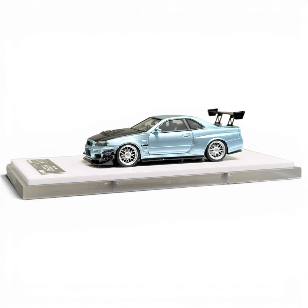 404ERROR Nissan Skyline R34 Modified - A/ Ice Blue Carbon Hood (Ltd 99) 1:64
