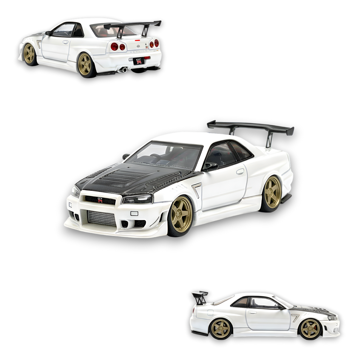 404ERROR Nissan Skyline R34 Modified - Pearl White Carbon Hood 1:64