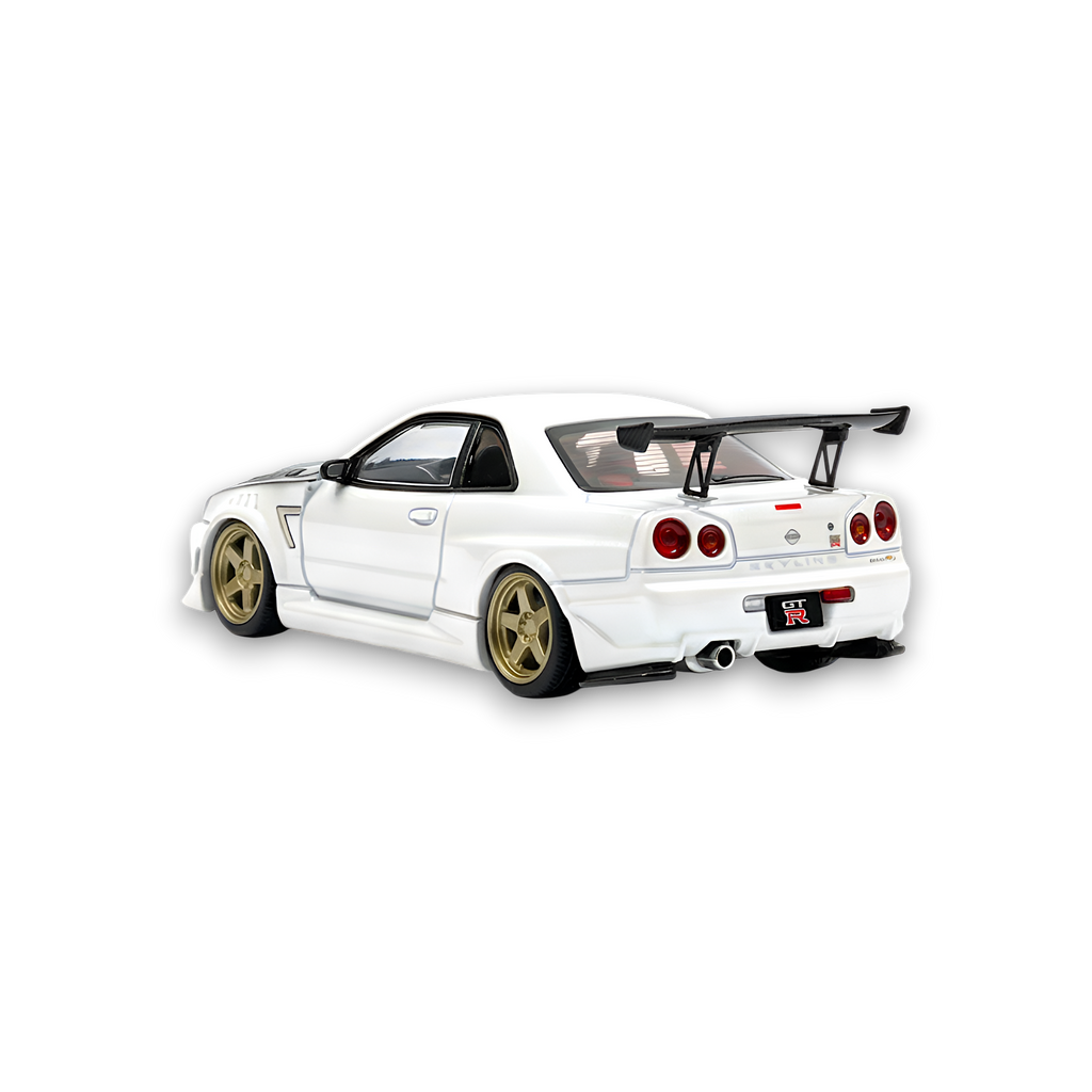 404ERROR Nissan Skyline R34 Modified - Pearl White Carbon Hood 1:64