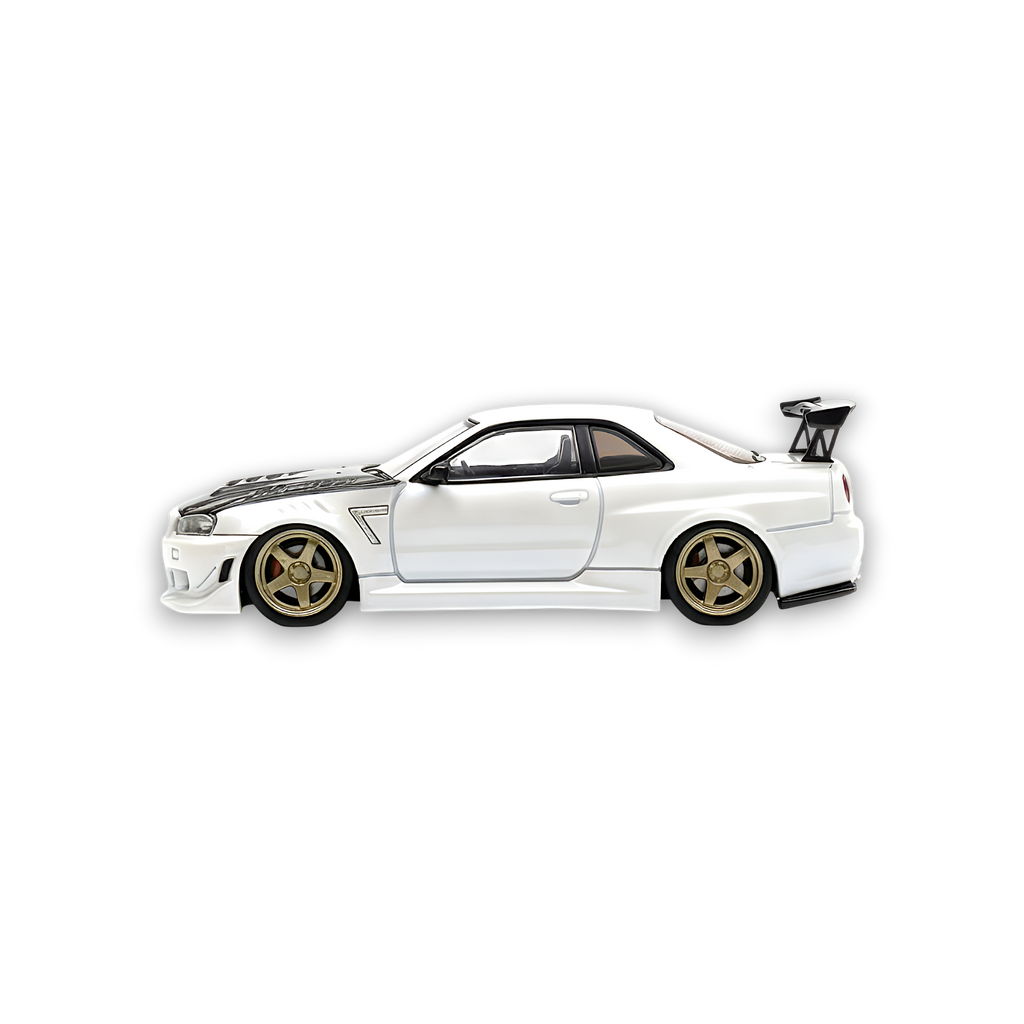 404ERROR Nissan Skyline R34 Modified - Pearl White Carbon Hood 1:64