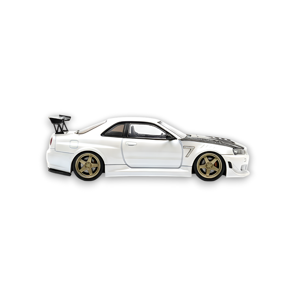 404ERROR Nissan Skyline R34 Modified - Pearl White Carbon Hood 1:64