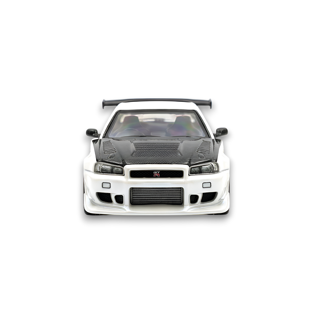 404ERROR Nissan Skyline R34 Modified - Pearl White Carbon Hood 1:64