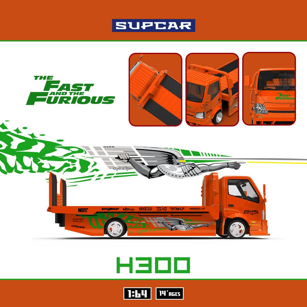 (Pre-Order) SC H300 Flatbed Transport Trailer - Fast & Furious Livery 1:64