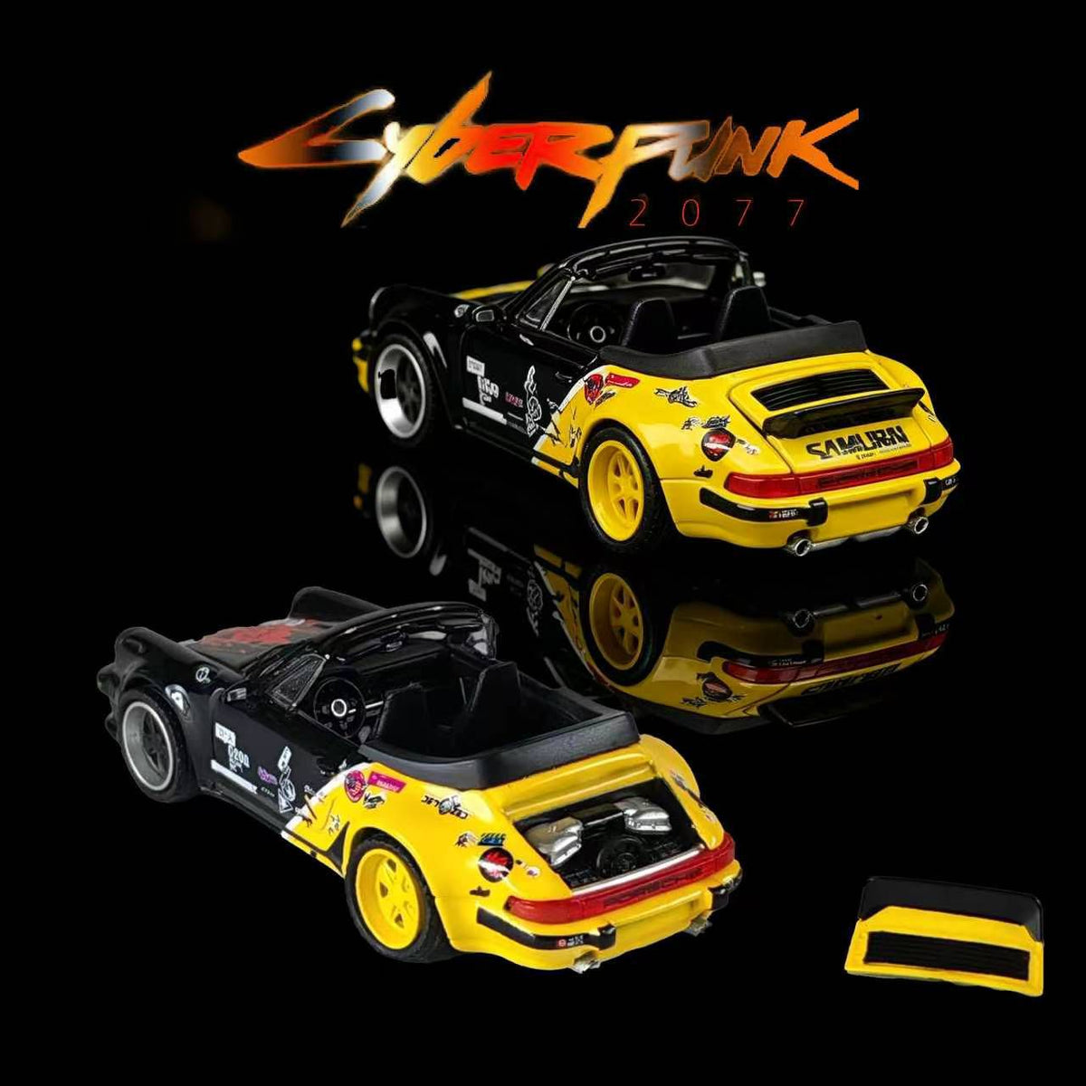 (Pre-Order) Rhino Model Porsche 911 Turbo Cabriolet (930) - Black Yellow 1:64