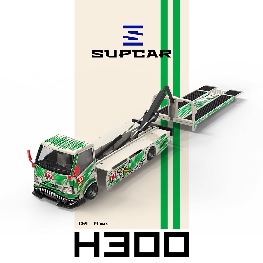(Pre-Order) SC H300 Flatbed Transport Trailer - #77 White Green Graffiti Green Dinosaur Livery 1:64