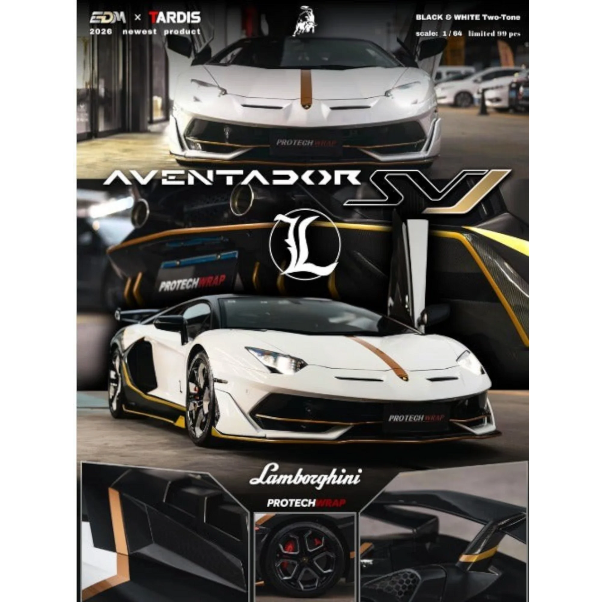 (Pre-Order) TARDIS x EDM Lamborghini Aventador SVJ - Black & White Two - Tone 1:64