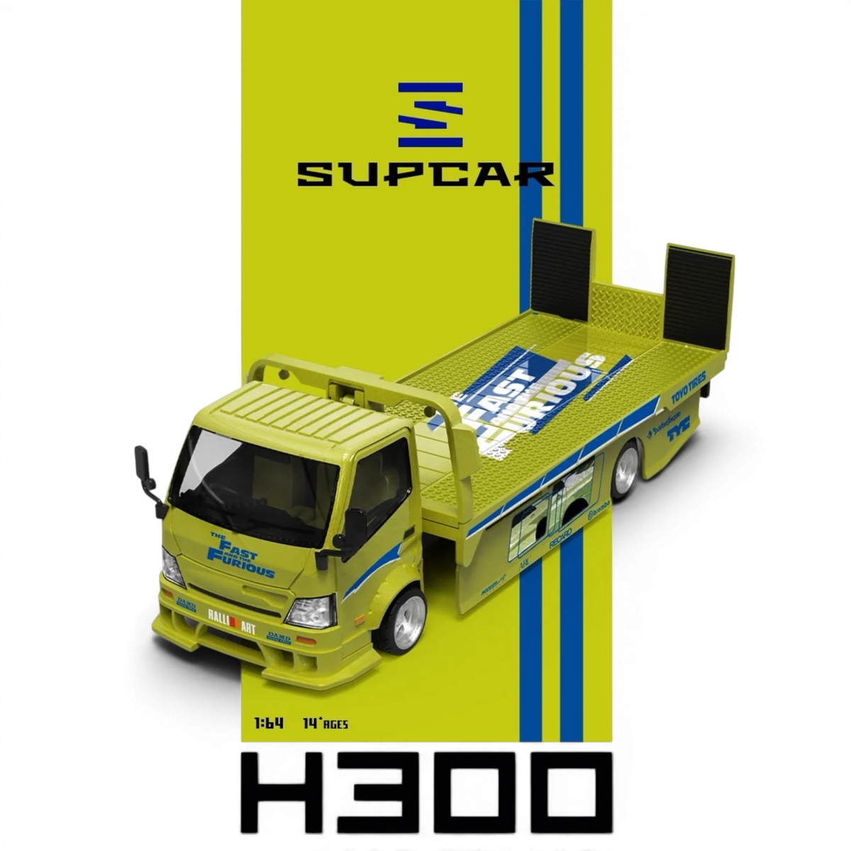 (Pre-Order) SC H300 Flatbed Transport Trailer - Fast and Furious Lime yellow 1:64