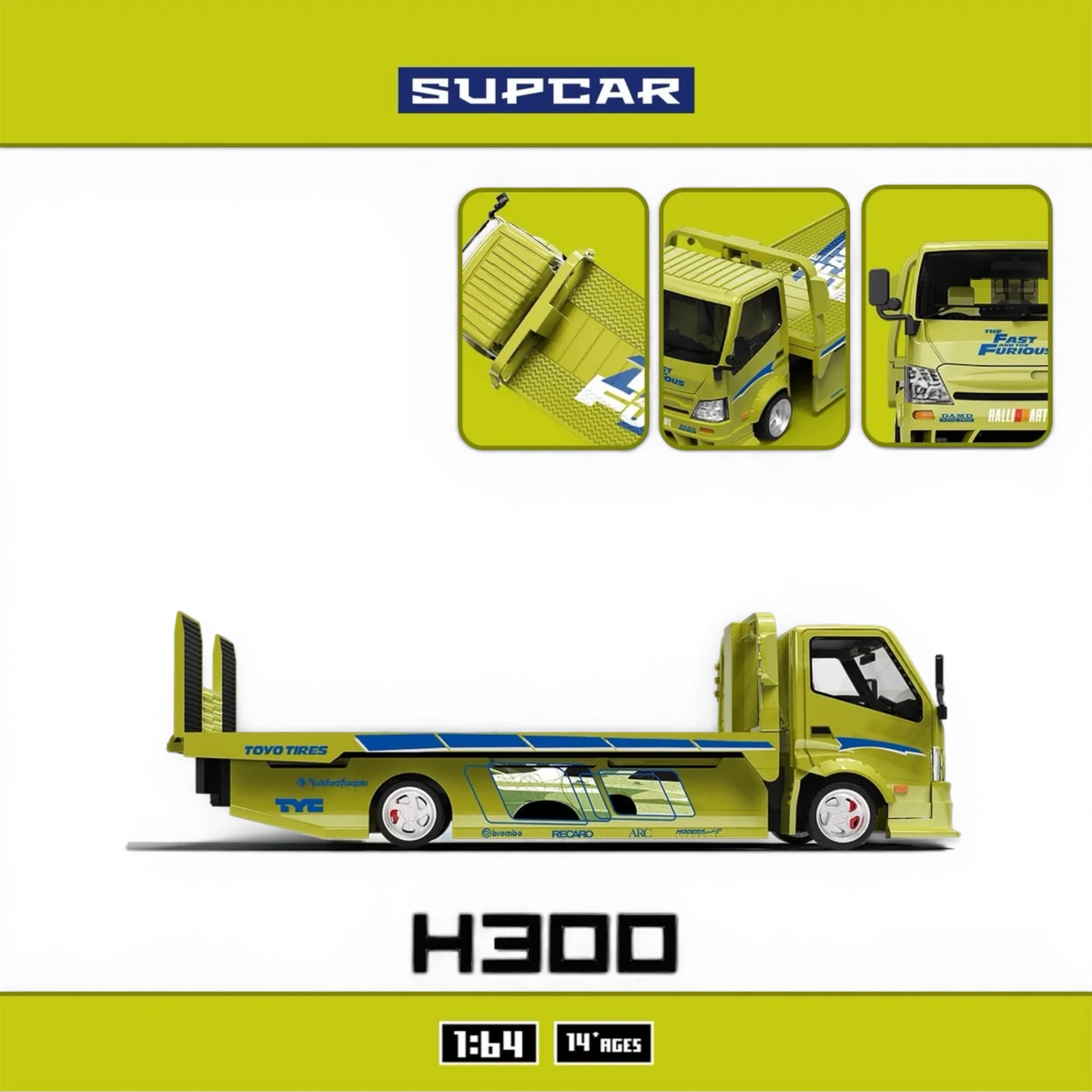 (Pre-Order) SC H300 Flatbed Transport Trailer - Fast and Furious Lime yellow 1:64