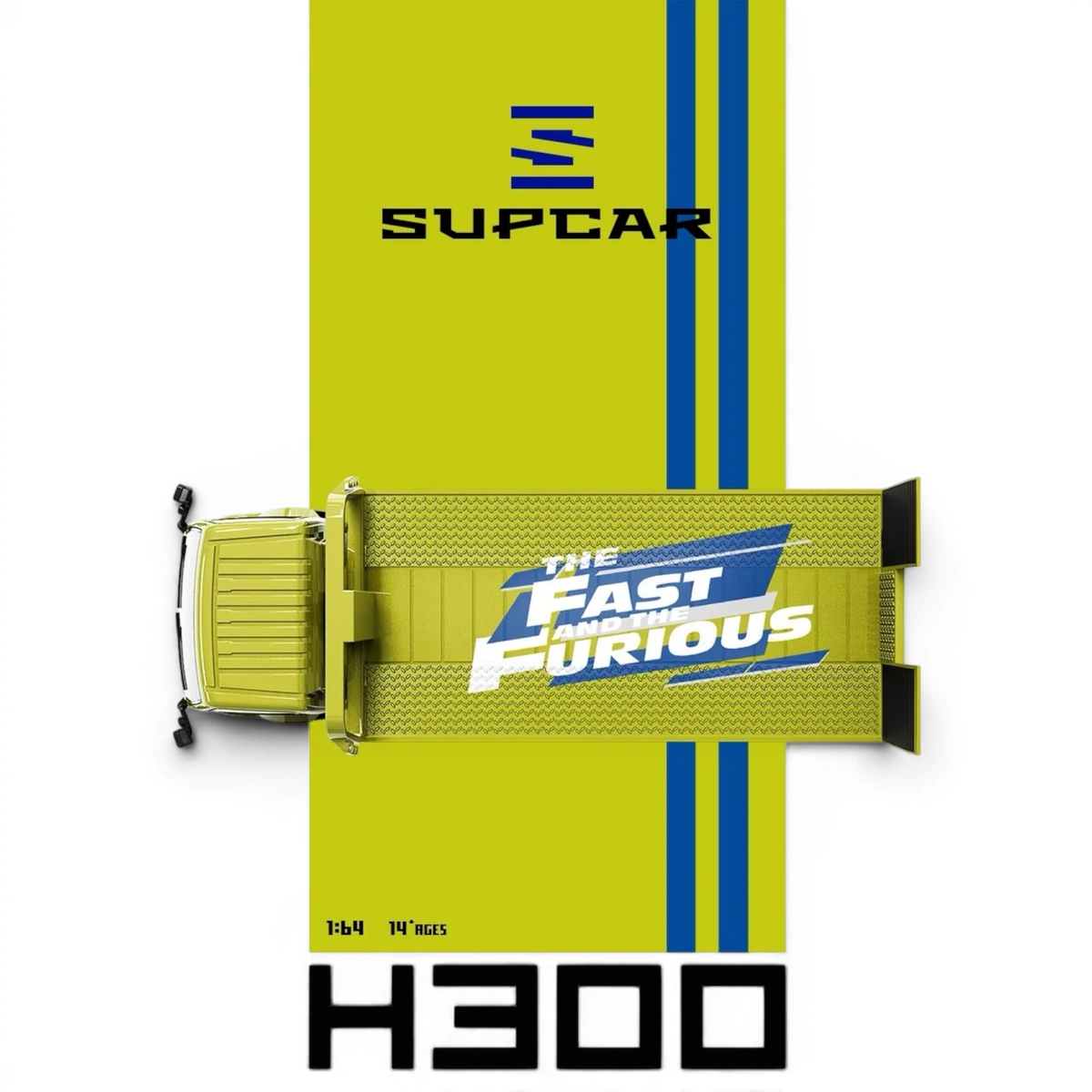 (Pre-Order) SC H300 Flatbed Transport Trailer - Fast and Furious Lime yellow 1:64