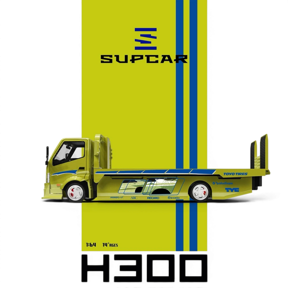 (Pre-Order) SC H300 Flatbed Transport Trailer - Fast and Furious Lime yellow 1:64
