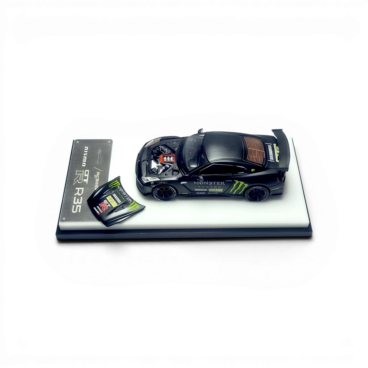 (Pre-Order) MC GTR R35 NISMO - Monster Matte Black Open Hood 1:64