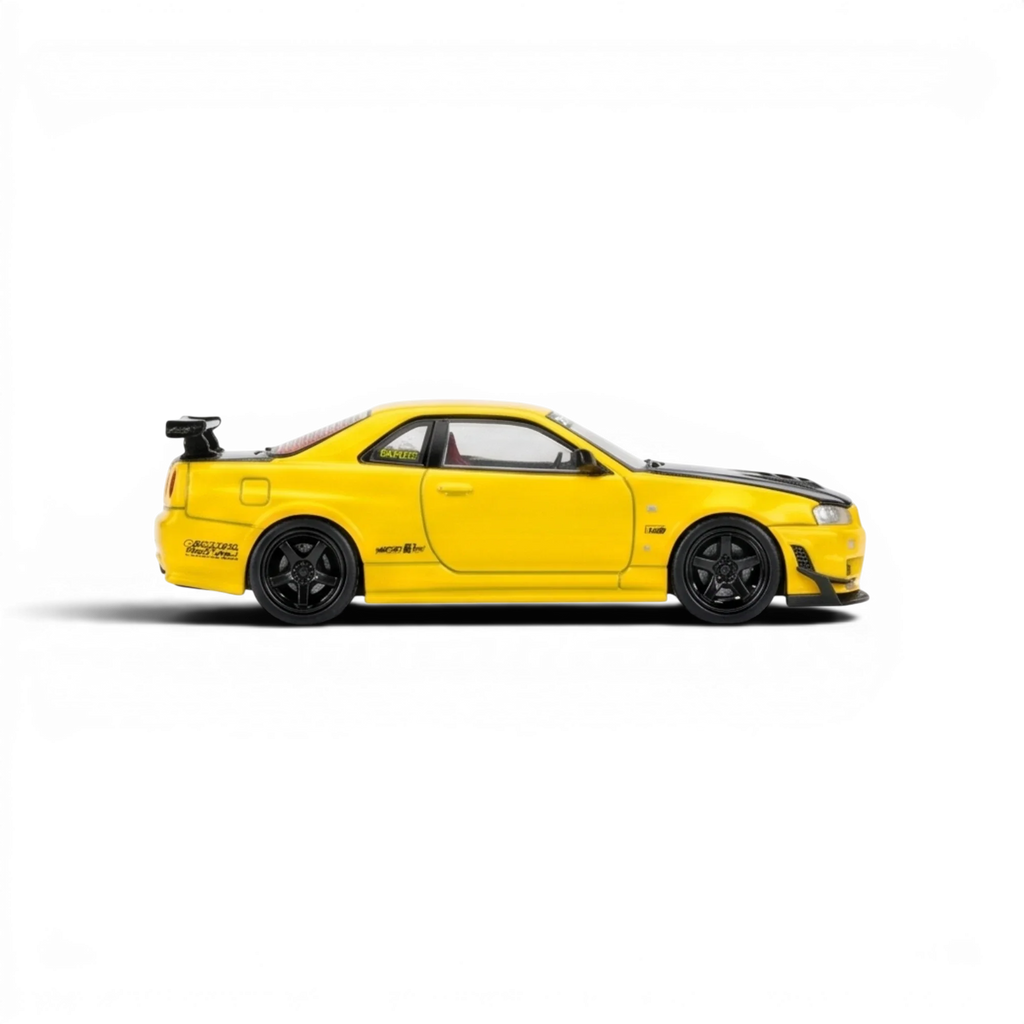 (Pre-Order) MOTORHELIX Nissan Skyline GT - R R34 Customized - A/ Lightning Yellow w/ GT Aero Kit 1:64