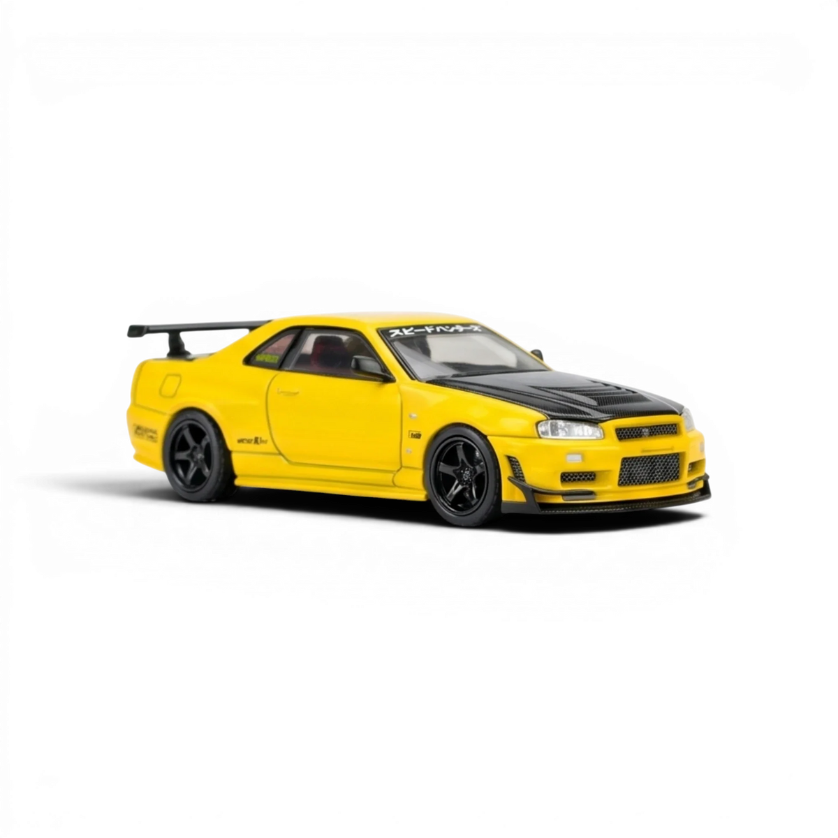 (Pre-Order) MOTORHELIX Nissan Skyline GT - R R34 Customized - A/ Lightning Yellow w/ GT Aero Kit 1:64