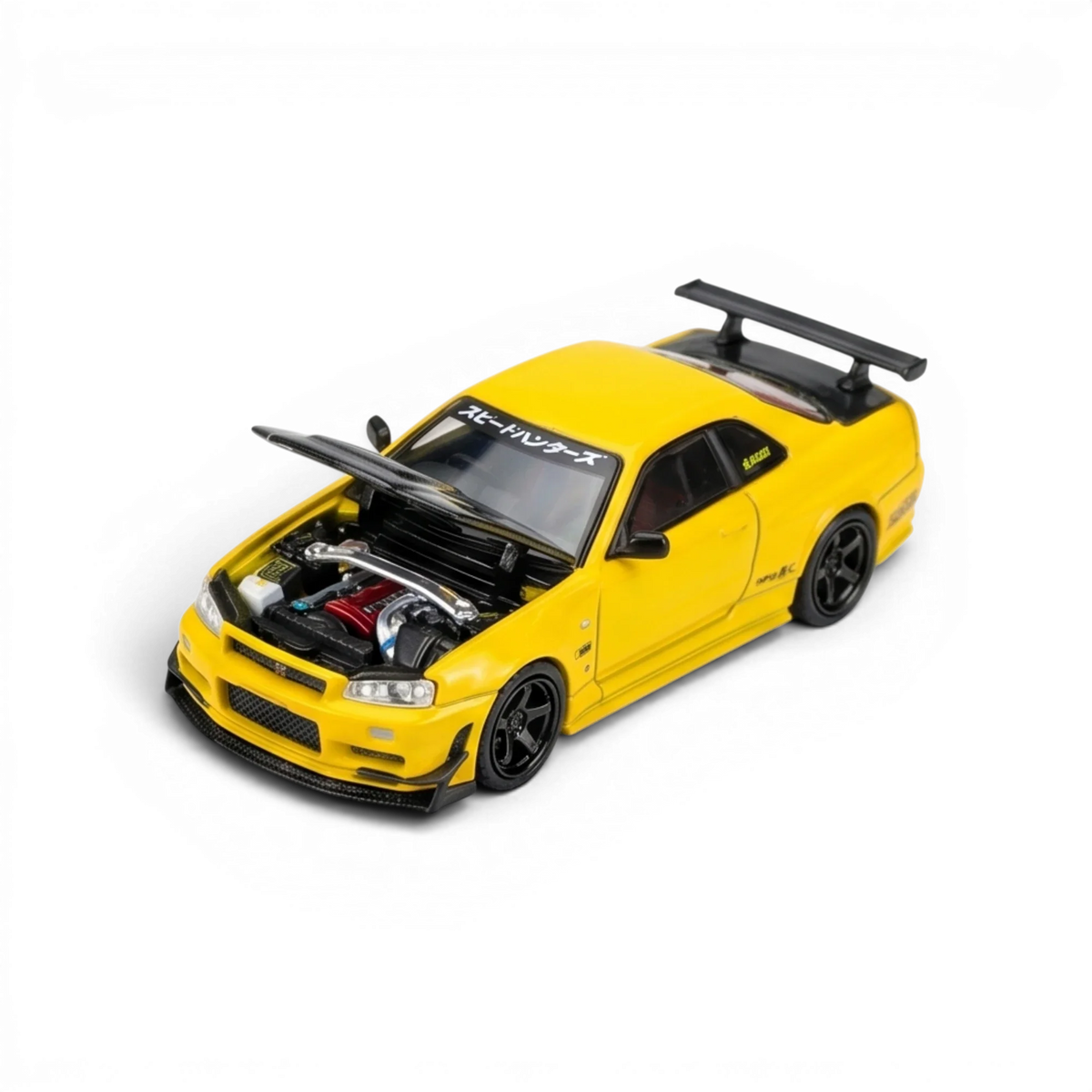 (Pre-Order) MOTORHELIX Nissan Skyline GT - R R34 Customized - A/ Lightning Yellow w/ GT Aero Kit 1:64