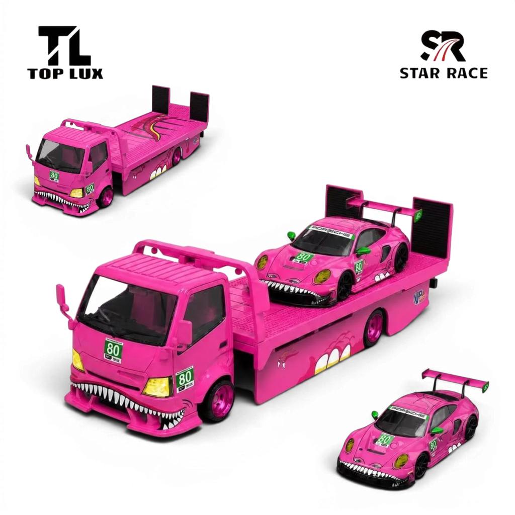 (Pre-Order) TL&SR Tyrannosaurus Set - D/Pink (T - Rex trailer + T - Rex Porsche, sold as set) 1:64