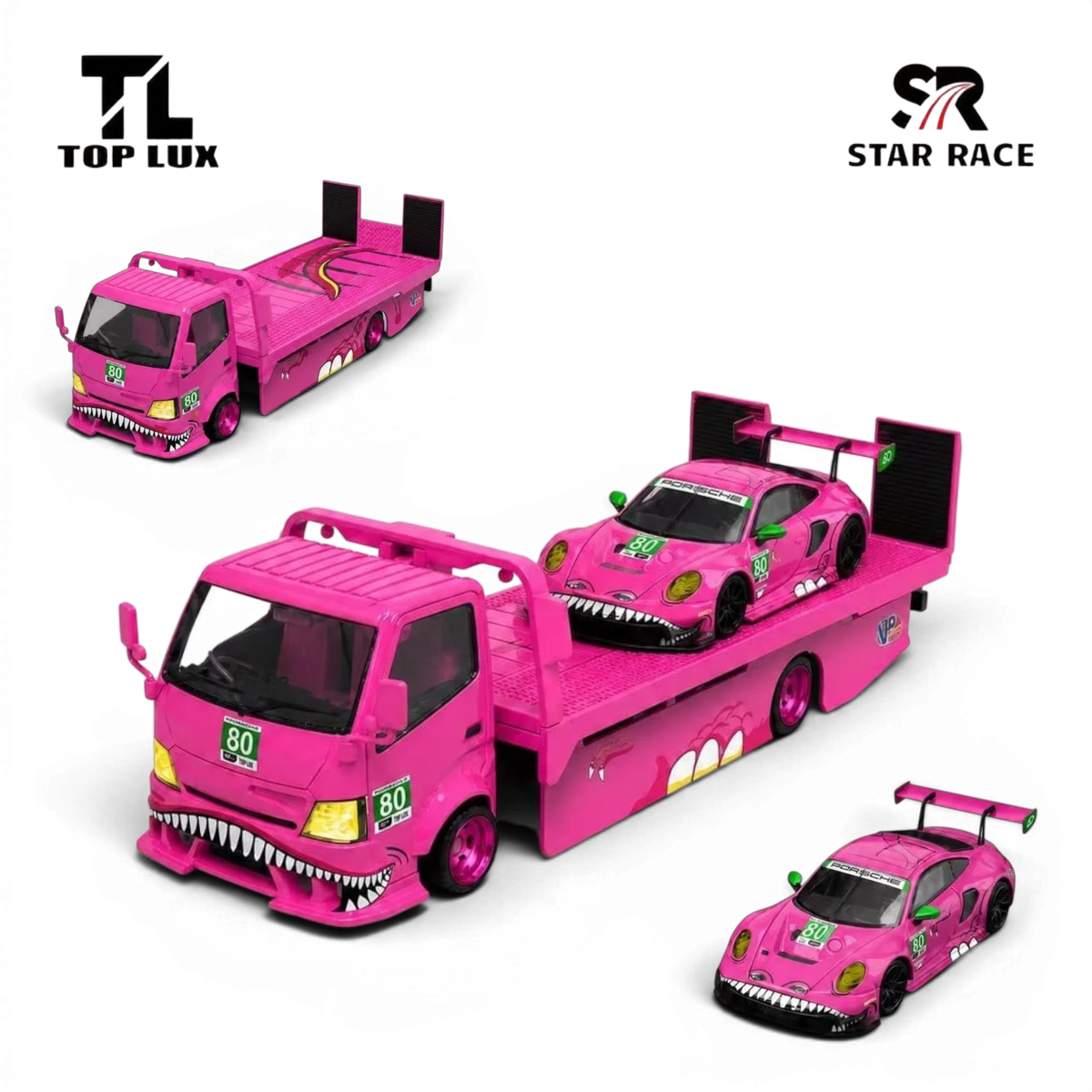 (Pre-Order) TL&SR Tyrannosaurus Set - D/Pink (T - Rex trailer + T - Rex Porsche, sold as set) 1:64