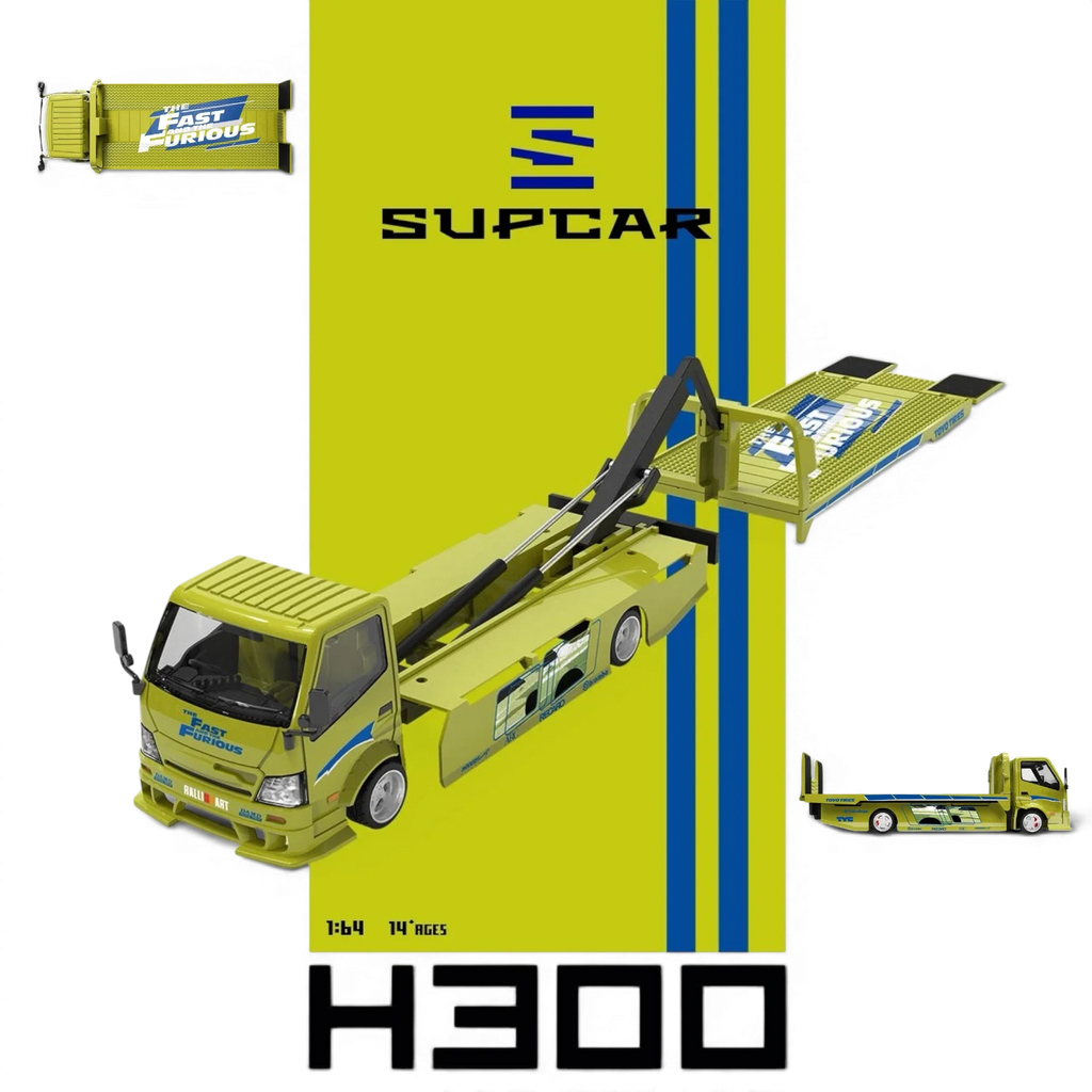 (Pre-Order) SC H300 Flatbed Transport Trailer - Fast and Furious Lime yellow 1:64