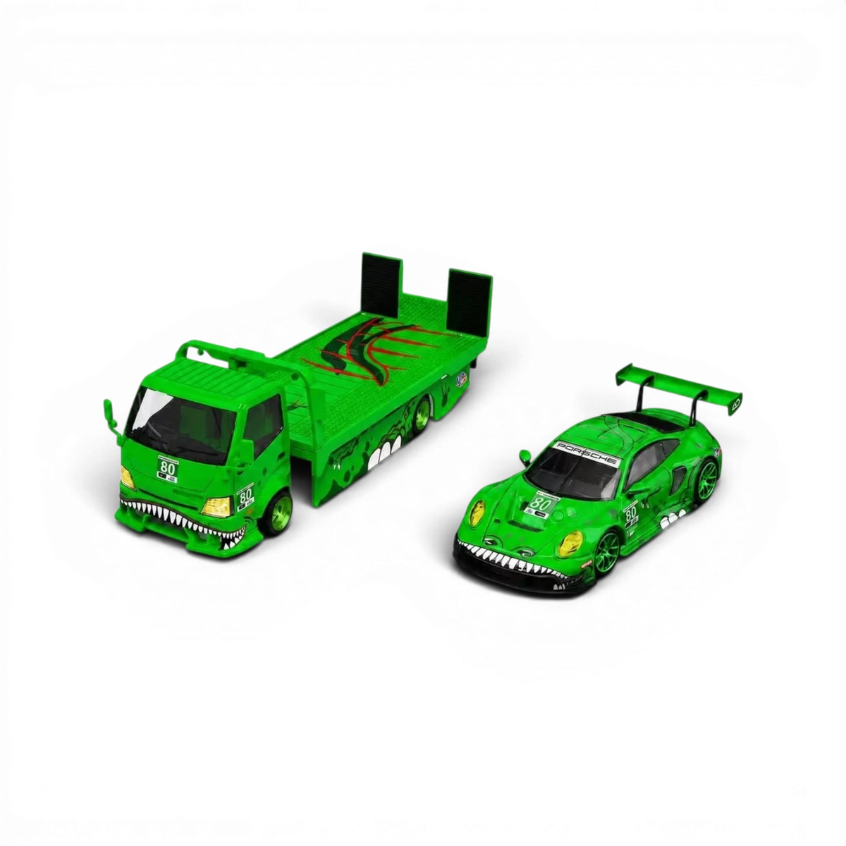 (Pre-Order) TL&SR Tyrannosaurus Set - C/Green (T - Rex trailer + T - Rex Porsche, sold as set) 1:64