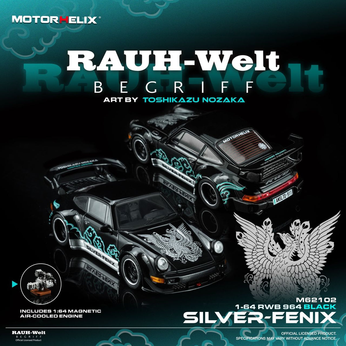(Pre-Order) MotorHelix RWB 964 Silver - Fenix - Black 1:64