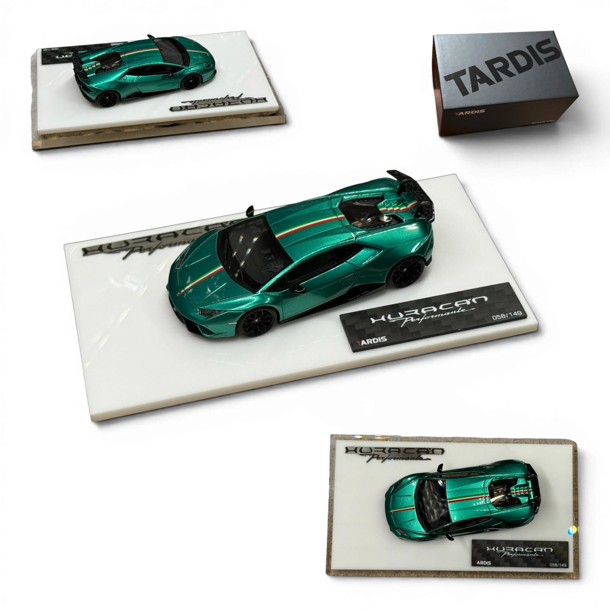 TARDIS x XQ Lamborghini Huracan Performante - Italian Stripe Metallic Green 1:64